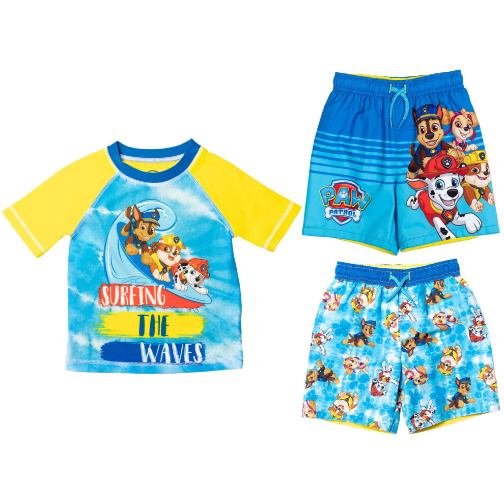 Paw Patrol Chase Marshall Rubble Little Boys Swim Rash Guard Swim Trun