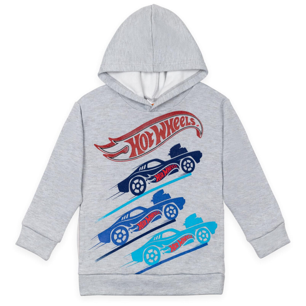 Hot Wheels Toddler Boys Fleece Pullover Hoodie Heather Grey 4T