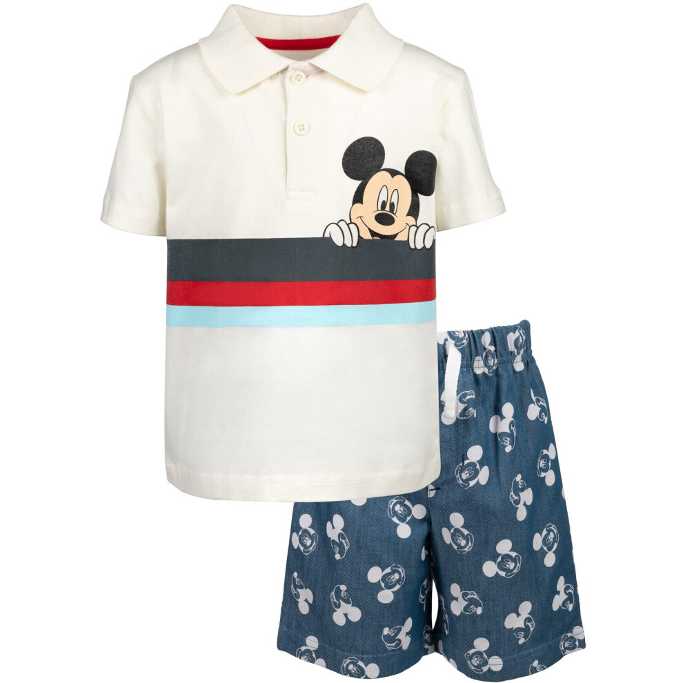 Disney Mickey Mouse Toddler Boys Polo Shirt and Shorts White/Blue 4T