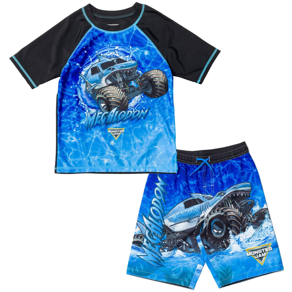 Monster Jam Megalodon Little Boys Rash Guard and Swim Trunks Outfit Se