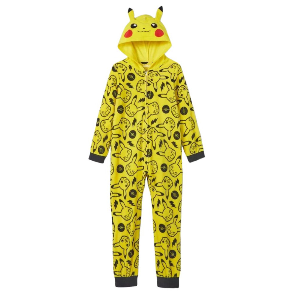 Pokemon Boy's Fleece Pikachu One Piece Pajama Union Suit  Yellow  12-1