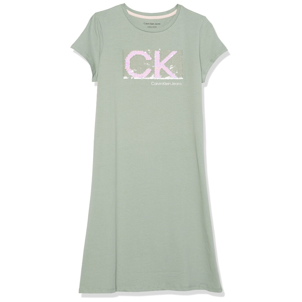 Calvin Klein Girls' Short Sleeve T-Shirt Dress  Pullover Style with Cr