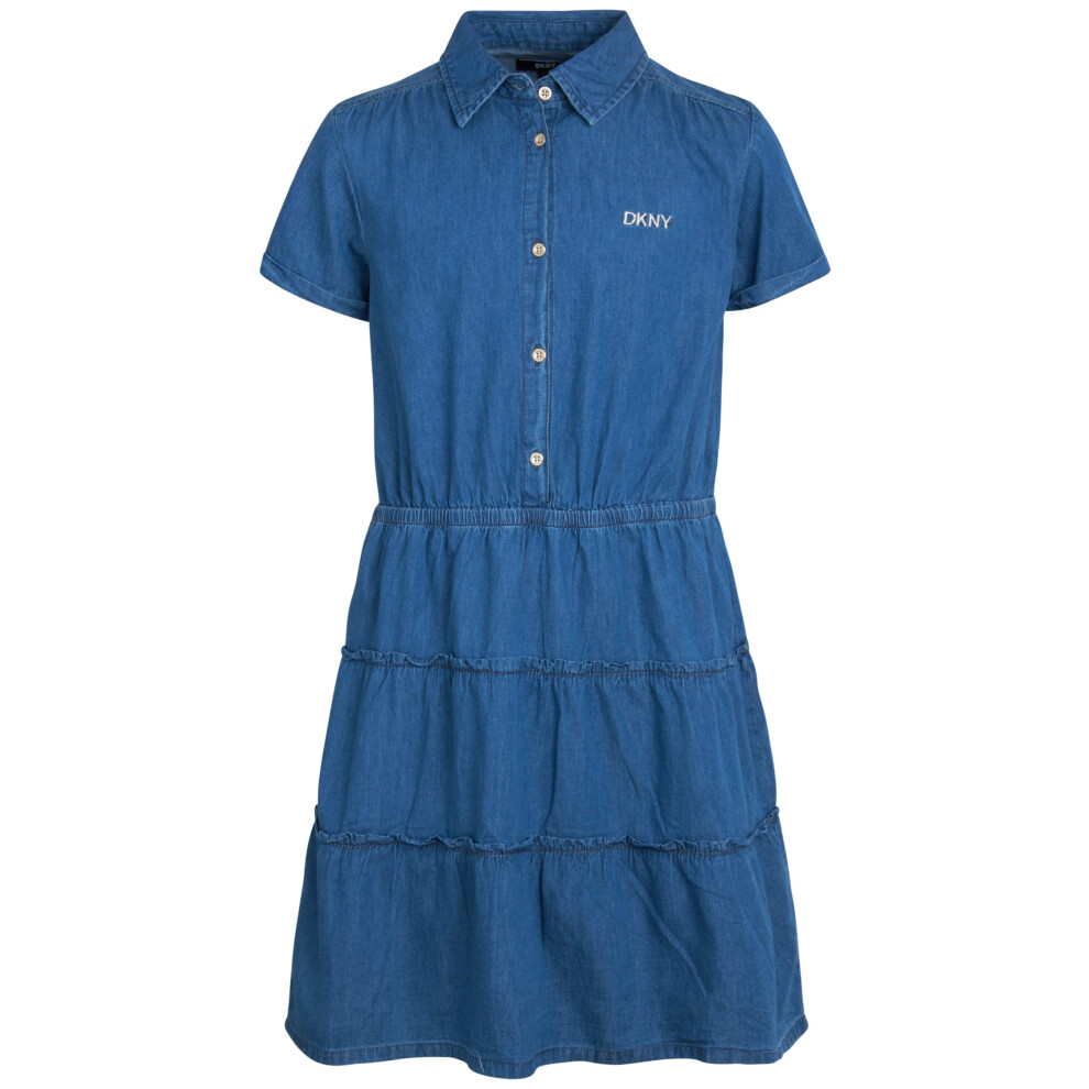 DKNY Girls Casual Dress - Button Down Denim Dress - Chambray Denim Jum