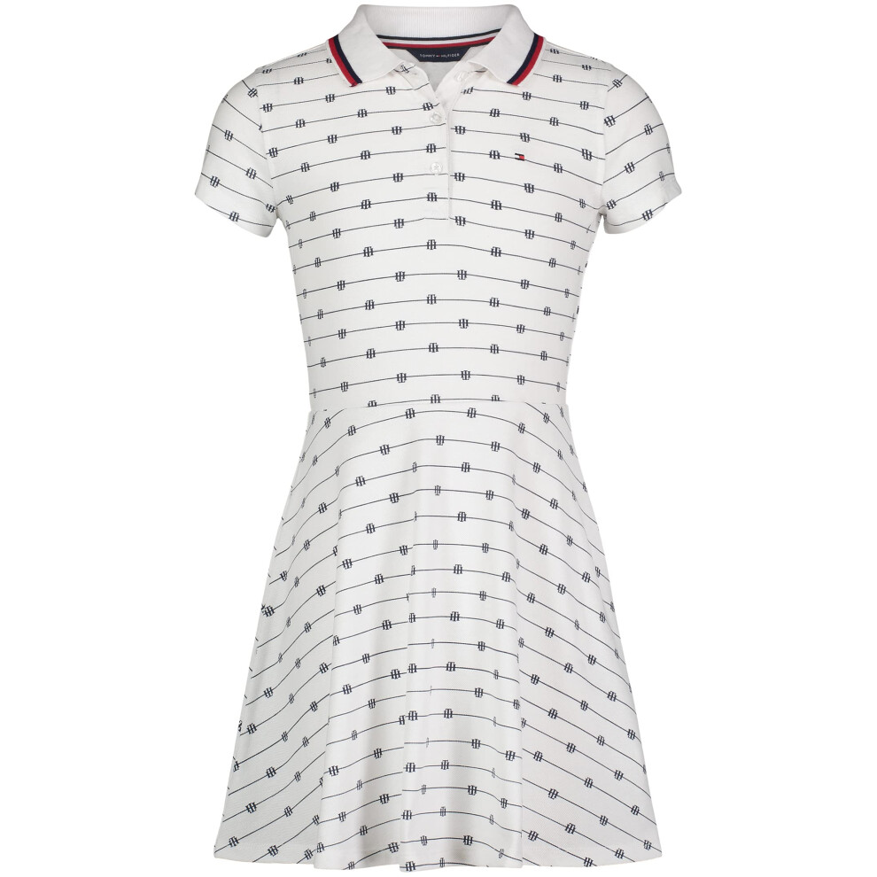 Tommy Hilfiger Girls' Short Sleeve Polo Dress  White Monogram Stripe