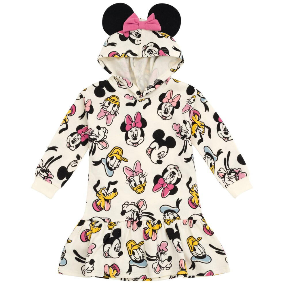 Disney Mickey Mouse Goofy Donald Duck Little Girls Fleece Dress White