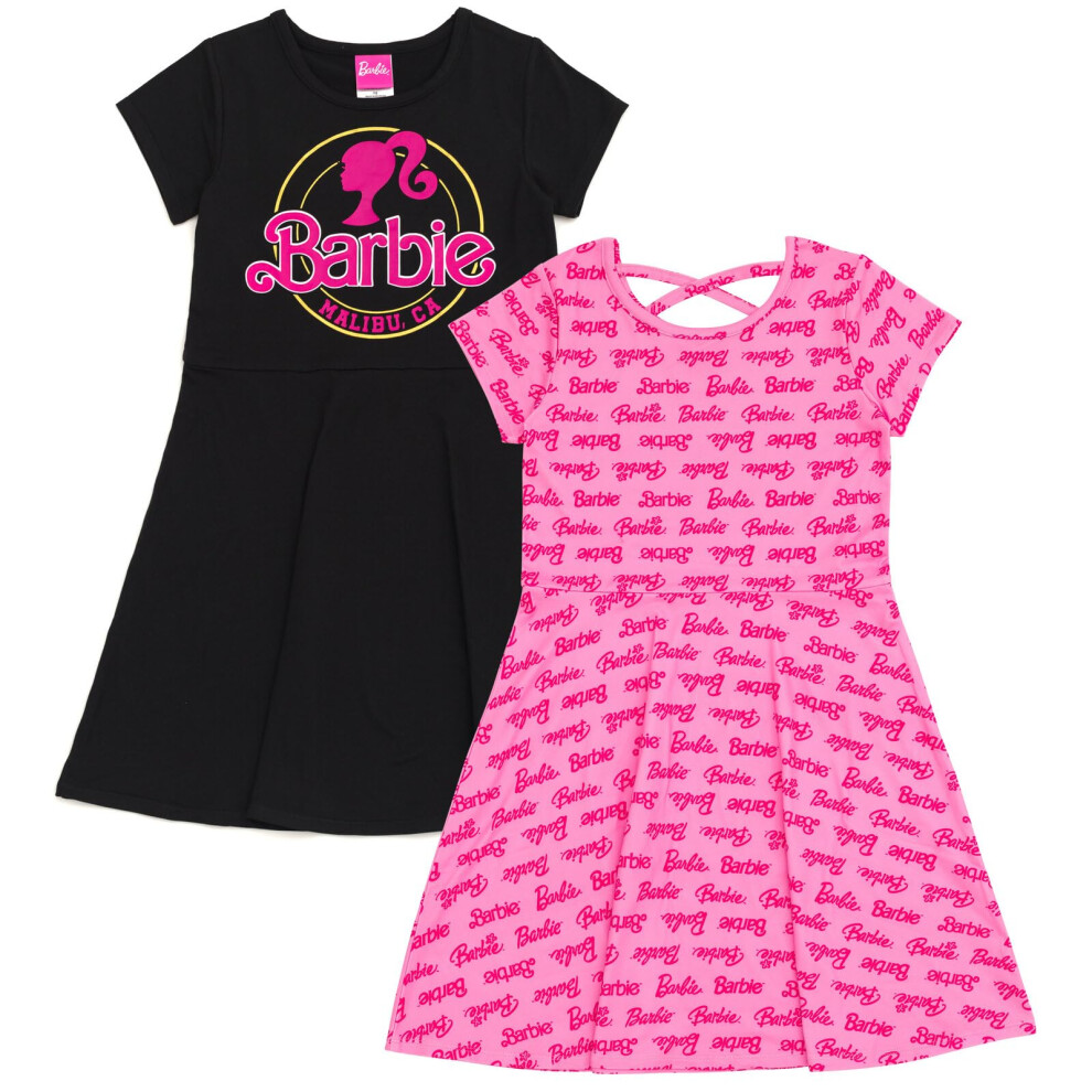 Barbie Big Girls 2 Pack Skater Dresses Logo Pink/Black 10-12