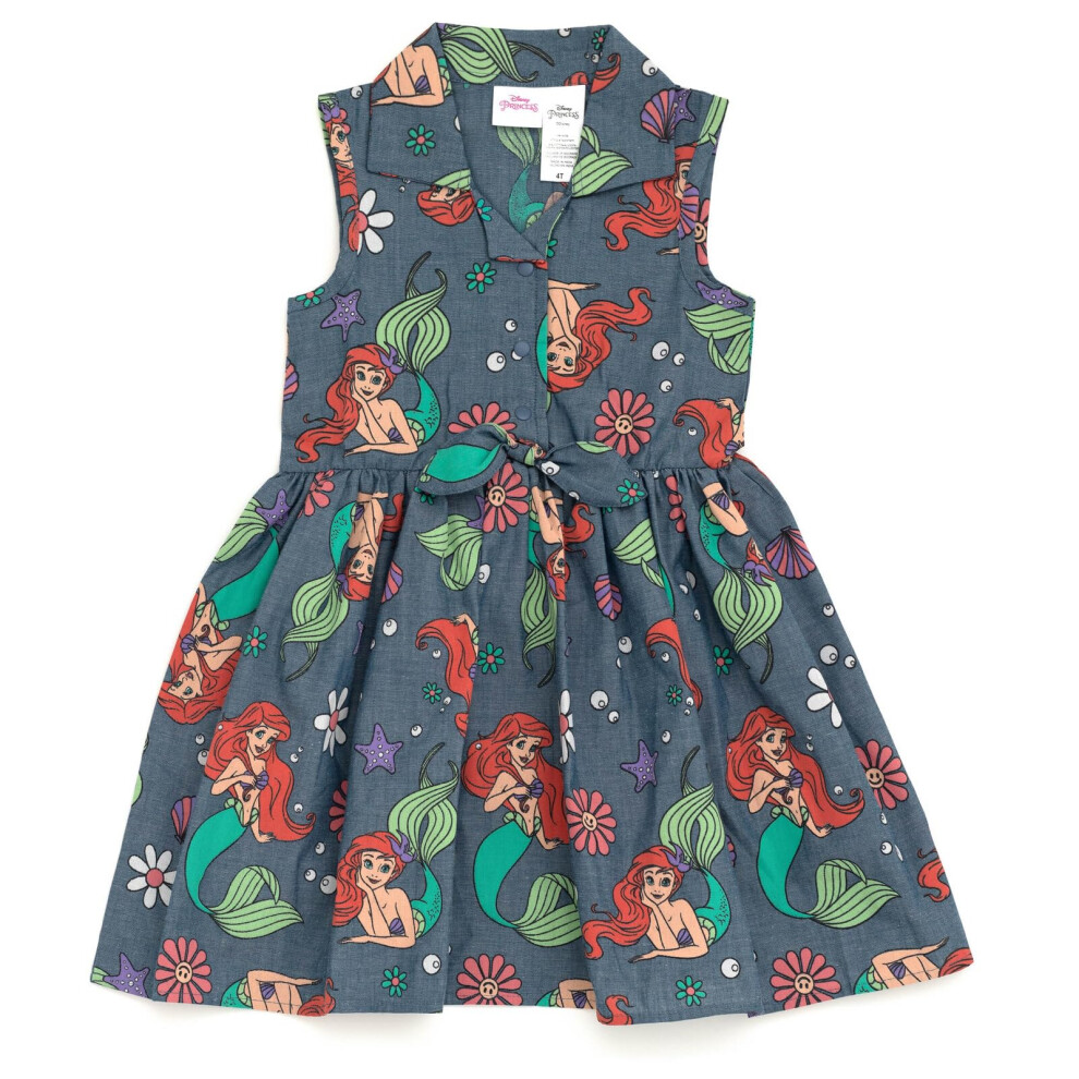 Disney Princess Ariel Floral Toddler Girls Chambray Skater Dress Blue/