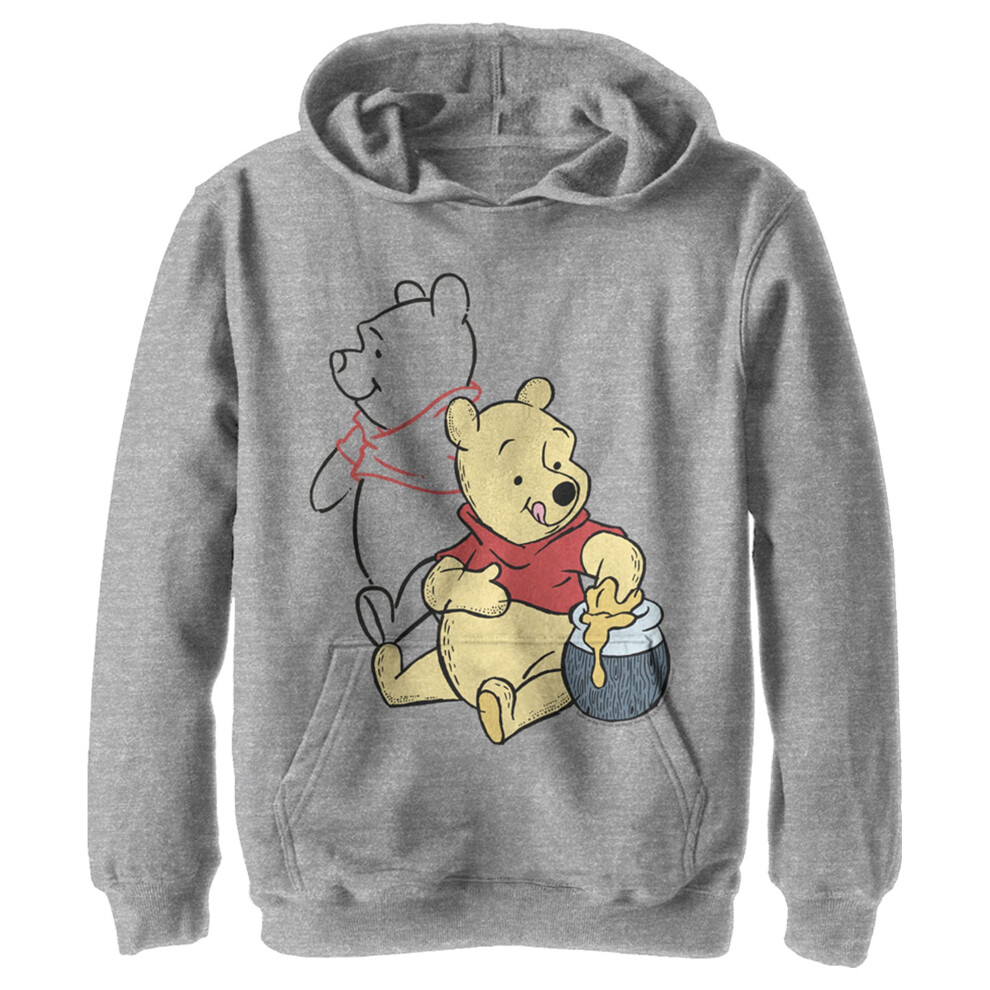 Disney Boy's Pooh Line Art Hoodie  Athletic Heather  X-Large