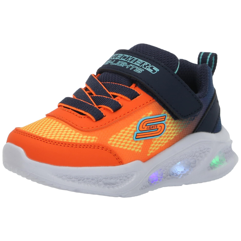 Skechers Boy's Meteor-Lights Sneaker  Navy/Orange  8 Toddler