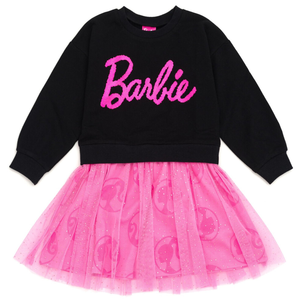 Barbie Big Girls French Terry Dress Black 10-12