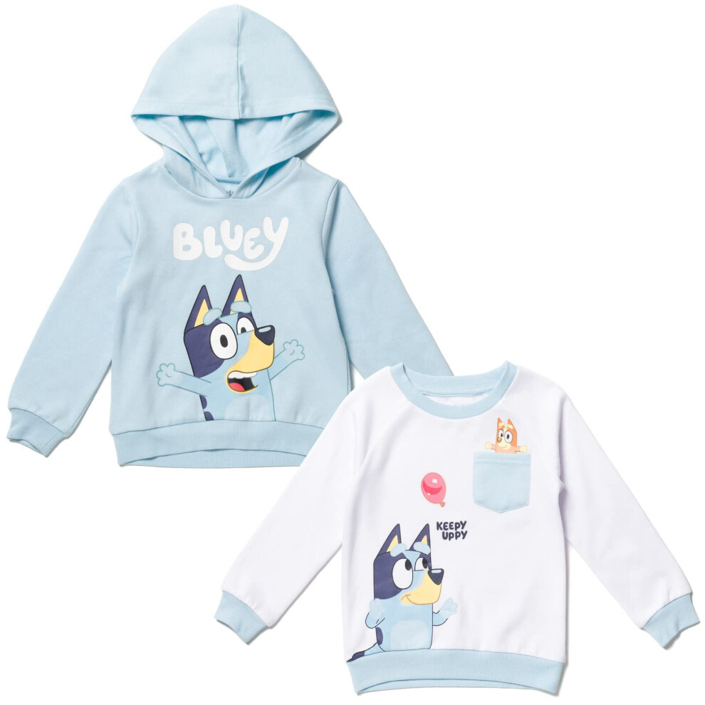 Bluey Bingo Toddler Boys Fleece Pullover Hoodie and Sweatshirt Blue/Wh