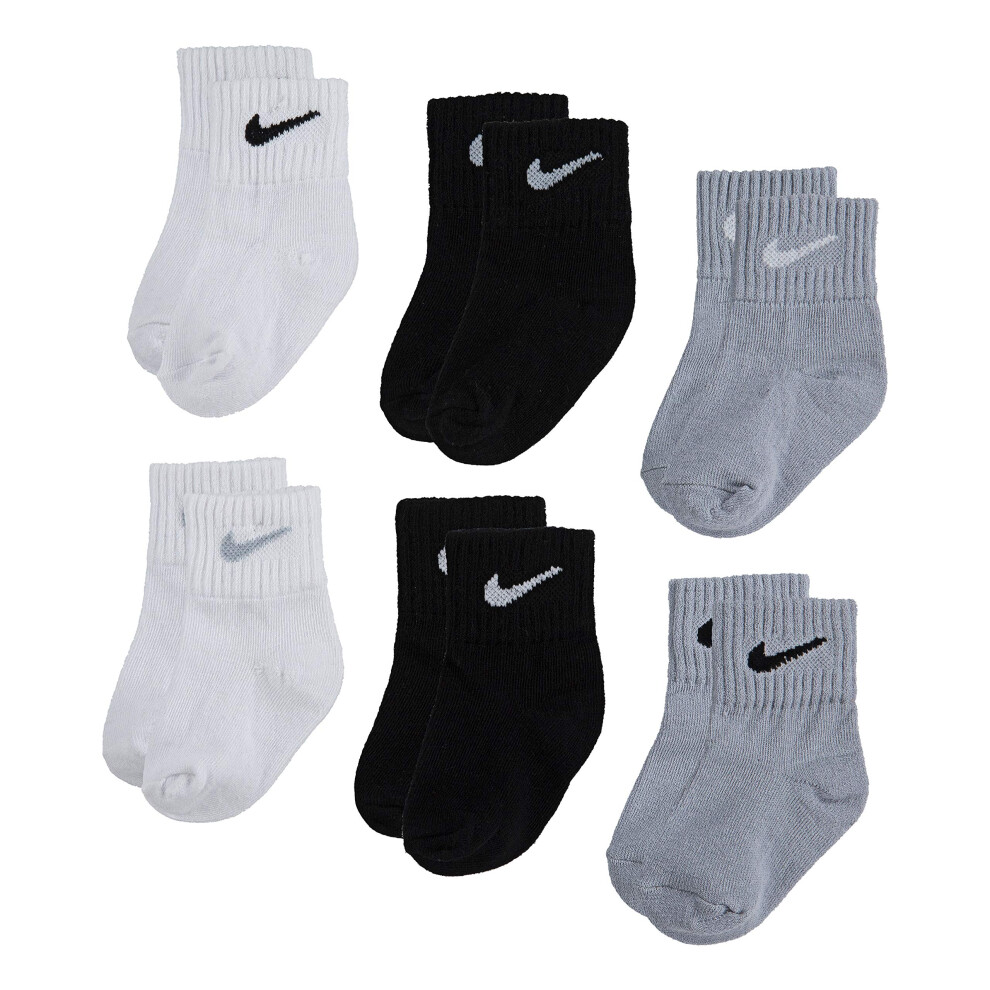 NIKE Kids' Toddler Mid Cut Quarter Gripper Socks  White/Black/Grey  3/