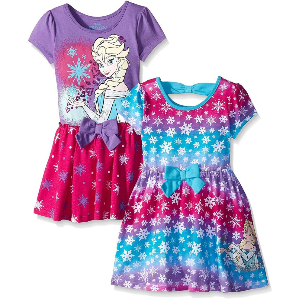 Disney Little Girls' 2 Pack Elsa Frozen Dresses  Purple  4