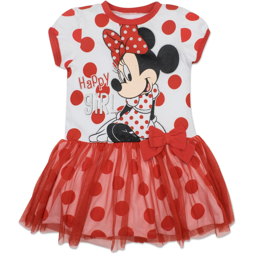 Disney Minnie Mouse Little Girls Tulle Dress Polka Dots White 7-8