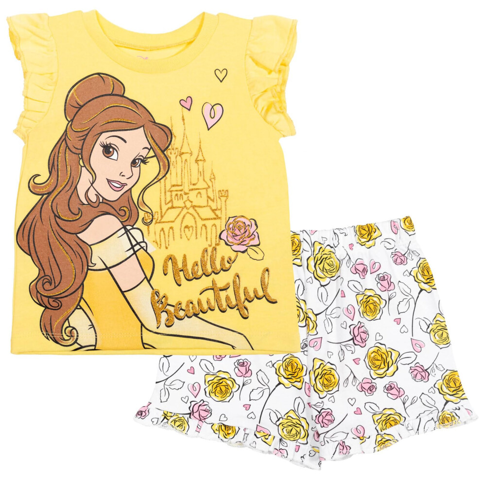 Disney Princess Belle Big Girls T-Shirt and French Terry Shorts Outfit