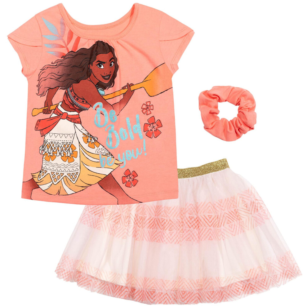 Disney Moana Toddler Girls Graphic T-Shirt Mesh Skirt and Scrunchie 3