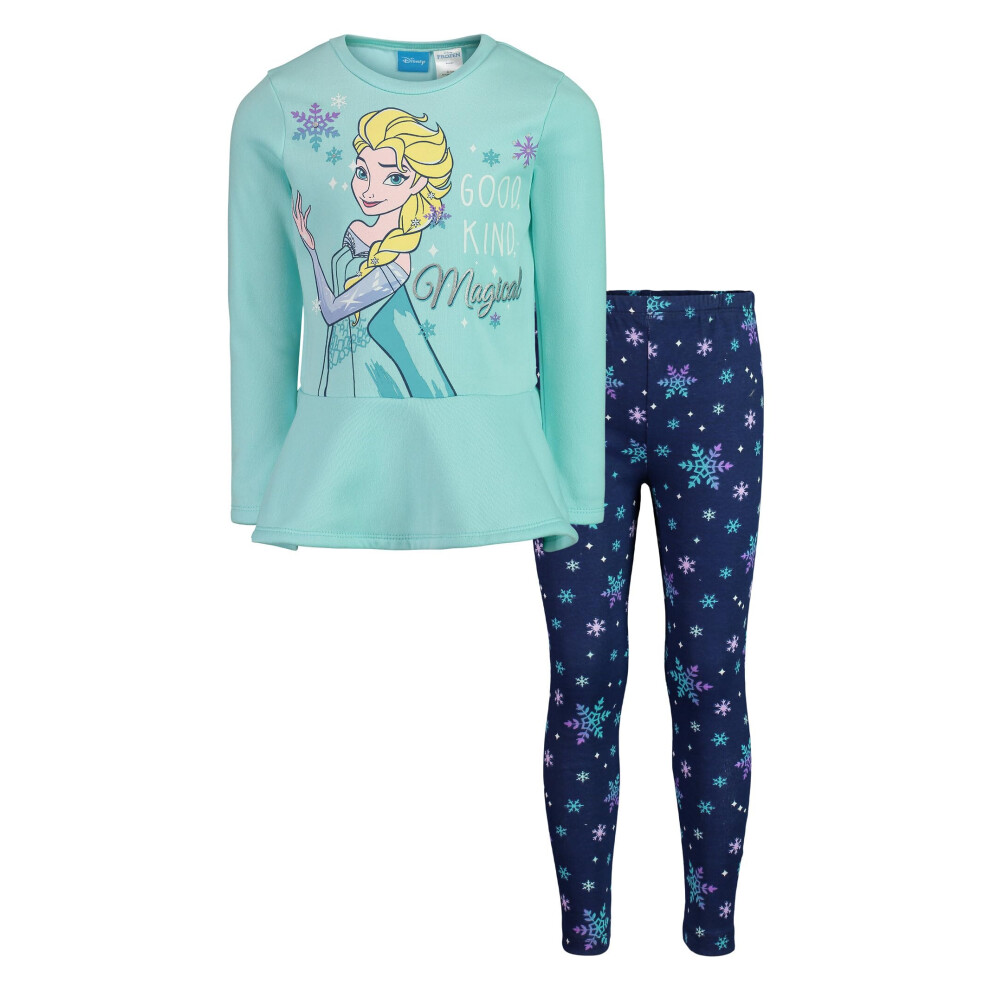 Disney Frozen Elsa Big Girls Fleece Long Sleeve Graphic T-Shirt and Le