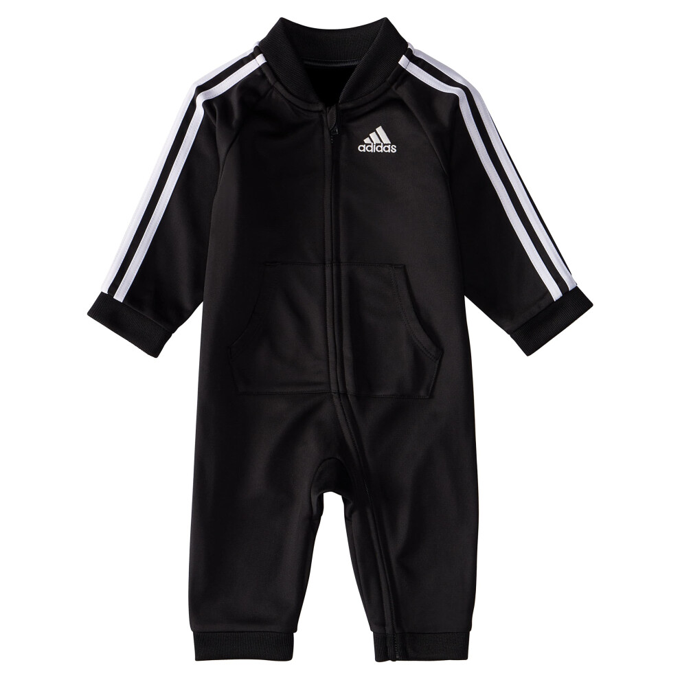 adidas boys Long Sleeve 3 Stripe Tricot Coverall Overalls  Black  24 M