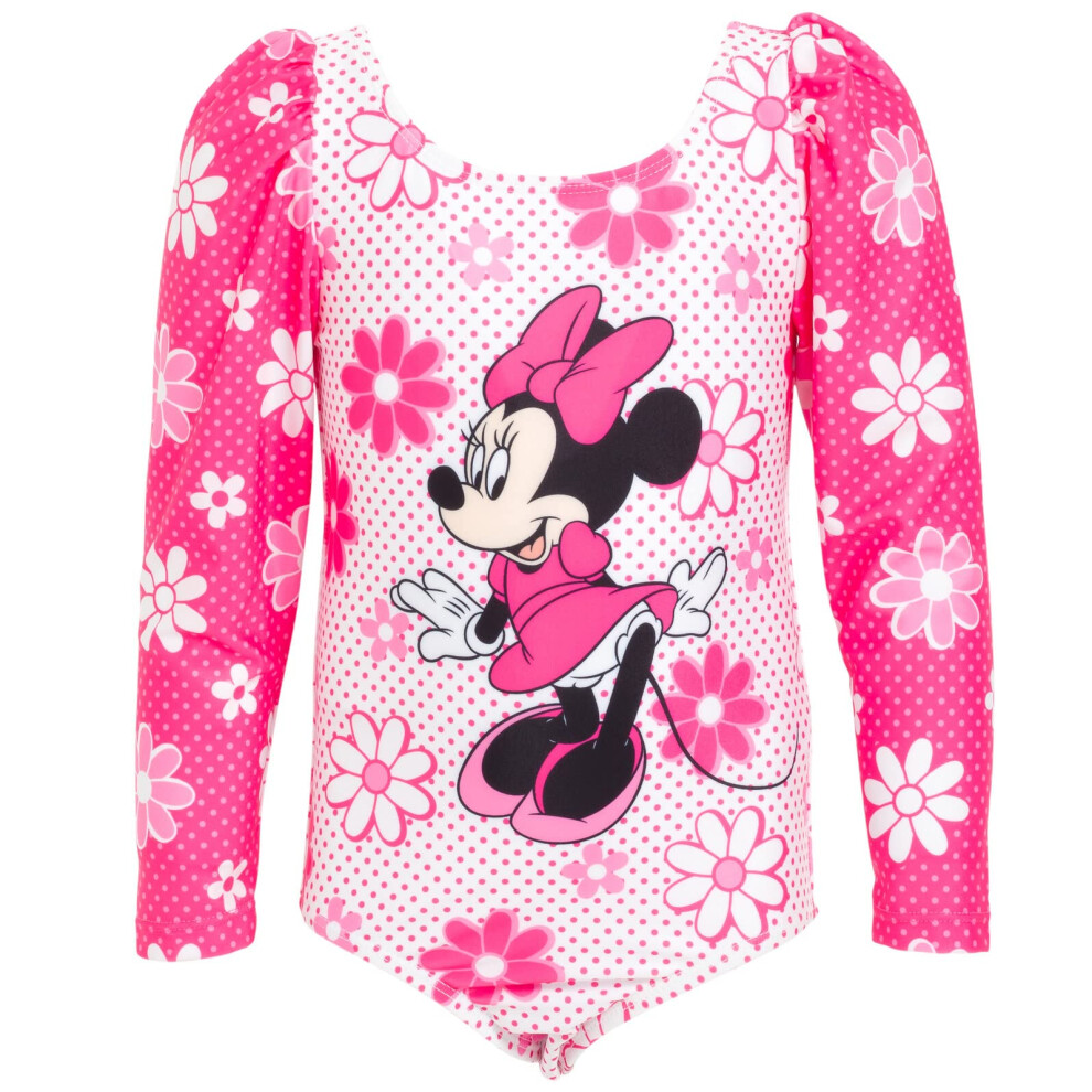 Disney Minnie Mouse Little Girls One Piece Bathing Suit Floral Pink 6