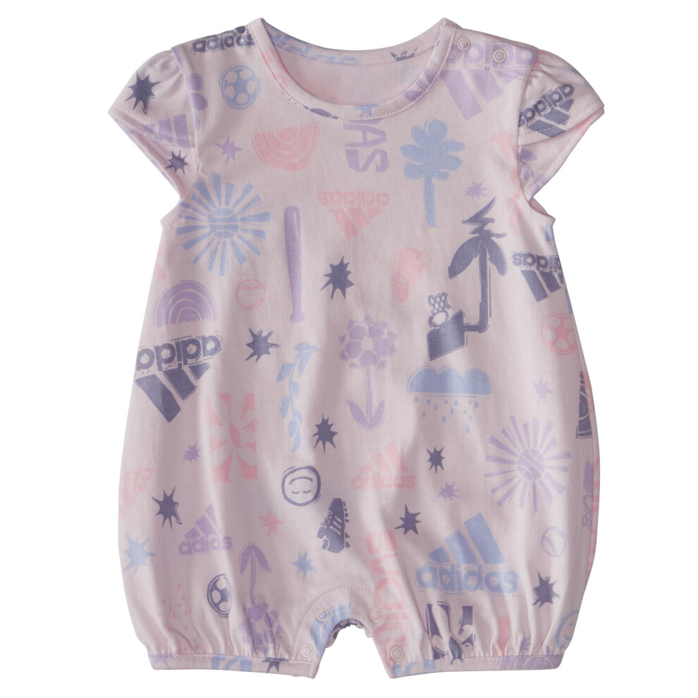 adidas Baby Girls' Printed Shortie Romper  Almost Pink  3M