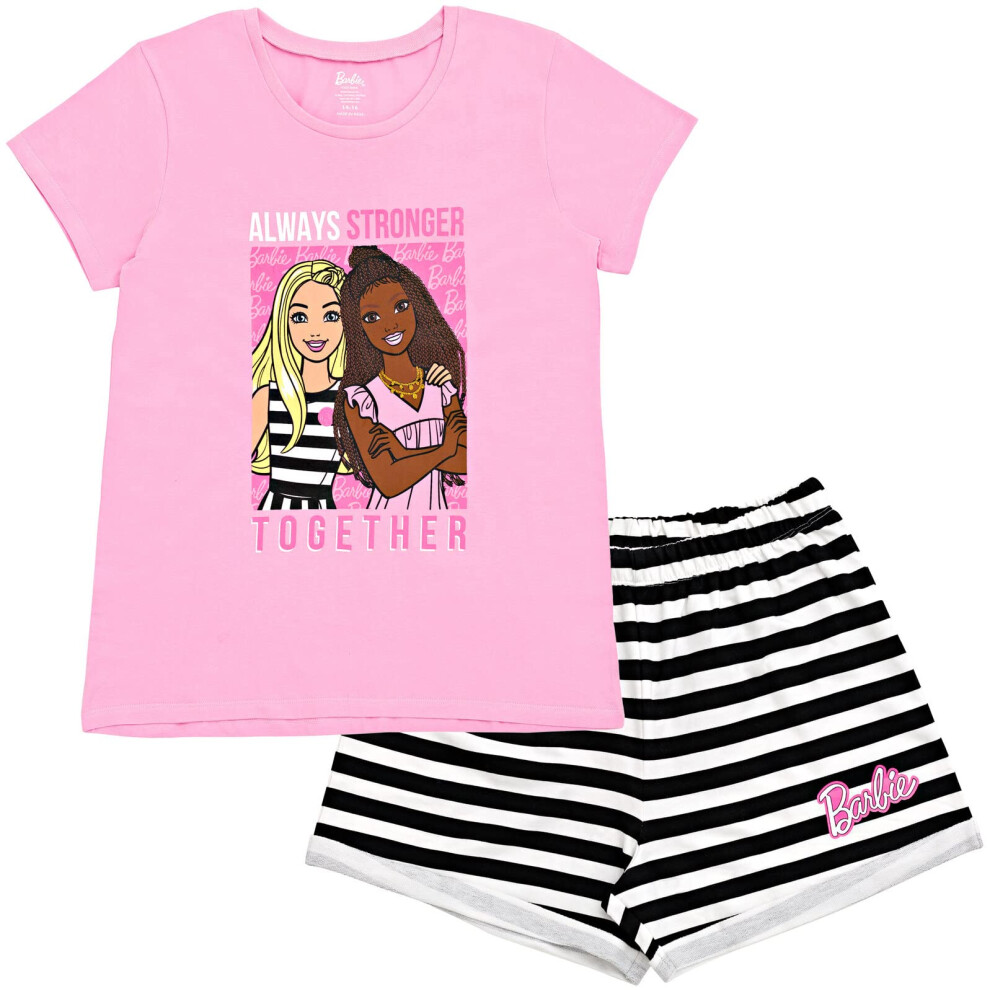 Barbie Little Girls T-Shirt and French Terry Shorts Outfit Set Pink/Bl