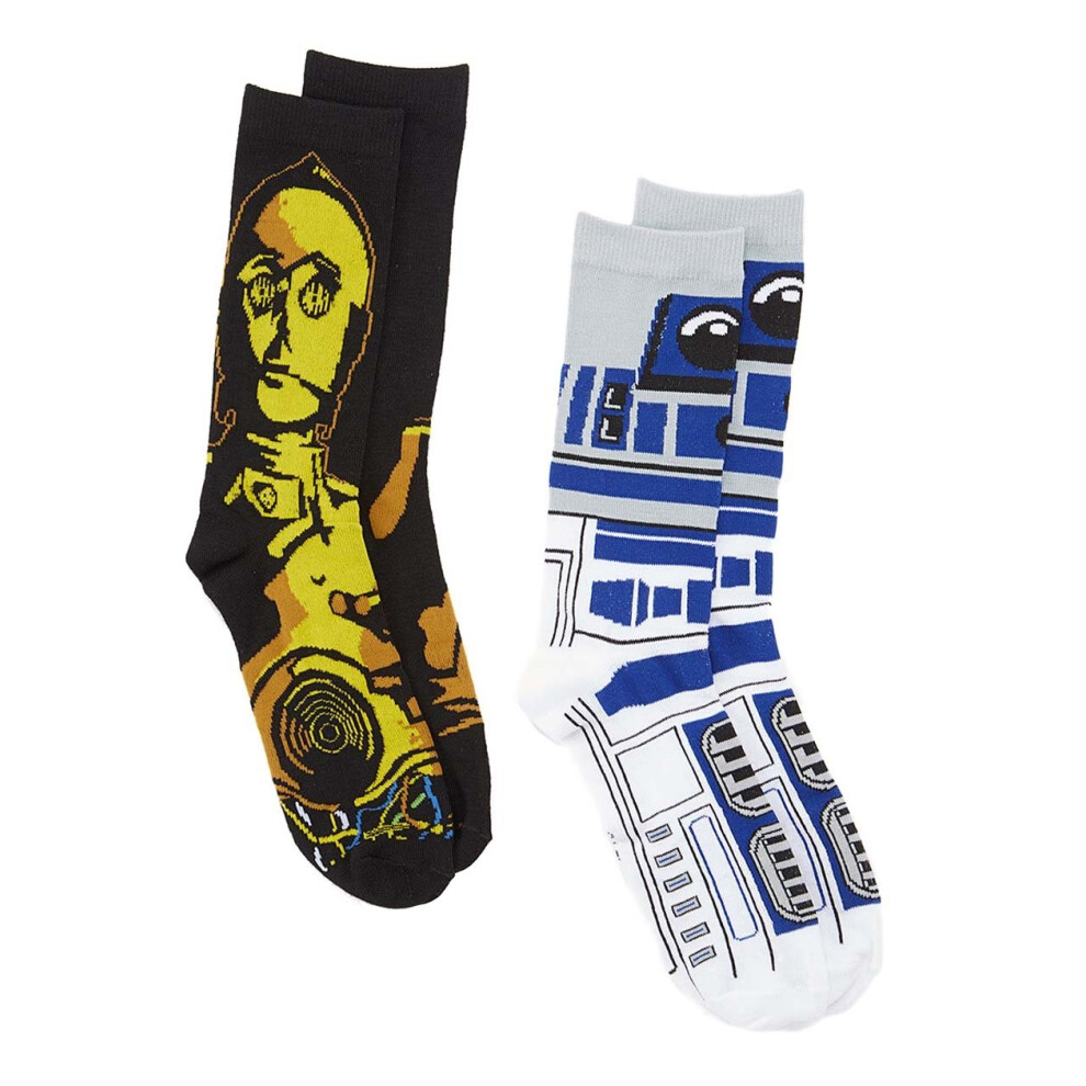 STAR WARS R2-D2 C-3PO 2 Pair Pack Crew Socks (Shoe Size 6-12  R2-D2/C-