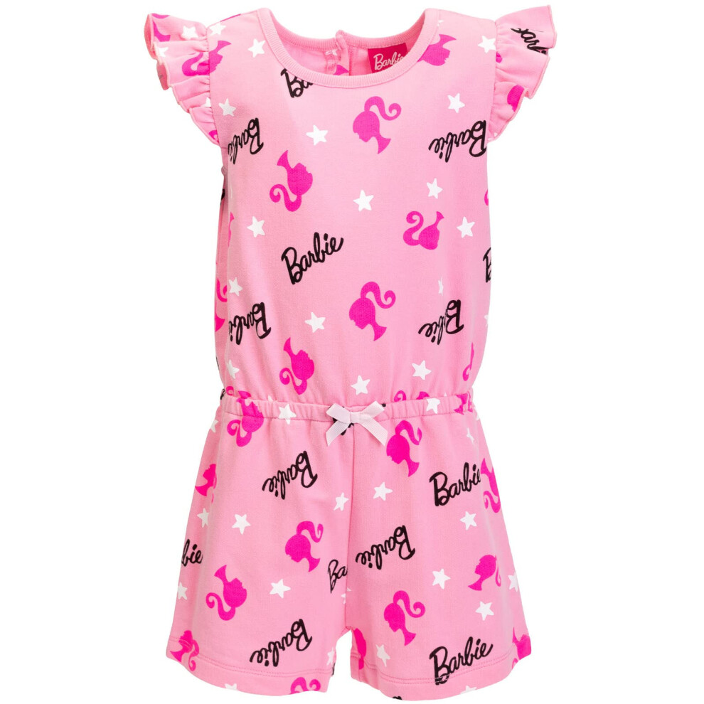 Barbie Toddler Girls French Terry Sleeveless Romper Pink 5T