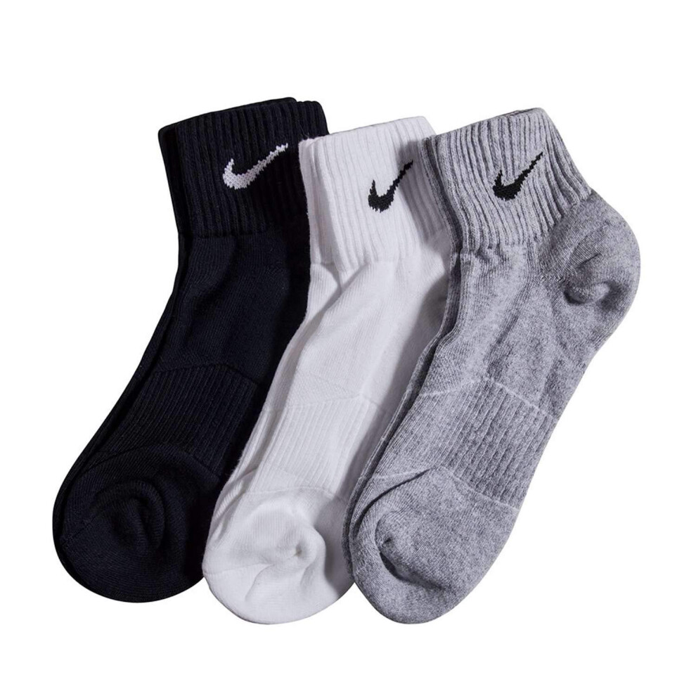 NIKE Unisex Performance Cushion Quarter Training Socks (3 Pairs)  Grey