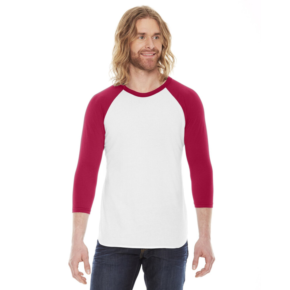 American Apparel Unisex Poly-Cotton 3/4 Sleeve Raglan Shirt  White/Red