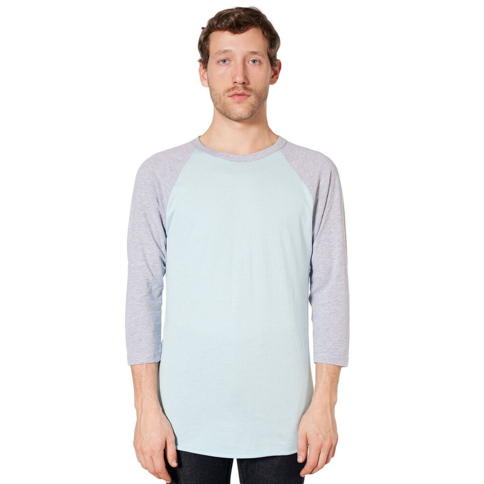 American Apparel Unisex Poly-Cotton 3/4 Sleeve Raglan Shirt  Light Blu