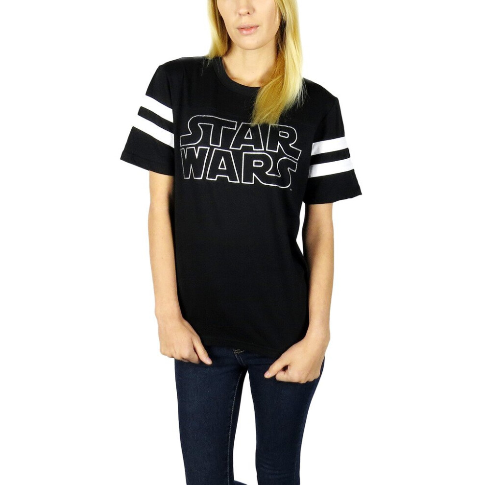 Star Wars Womens Logo Varsity Football Tee Empire Black X-Large