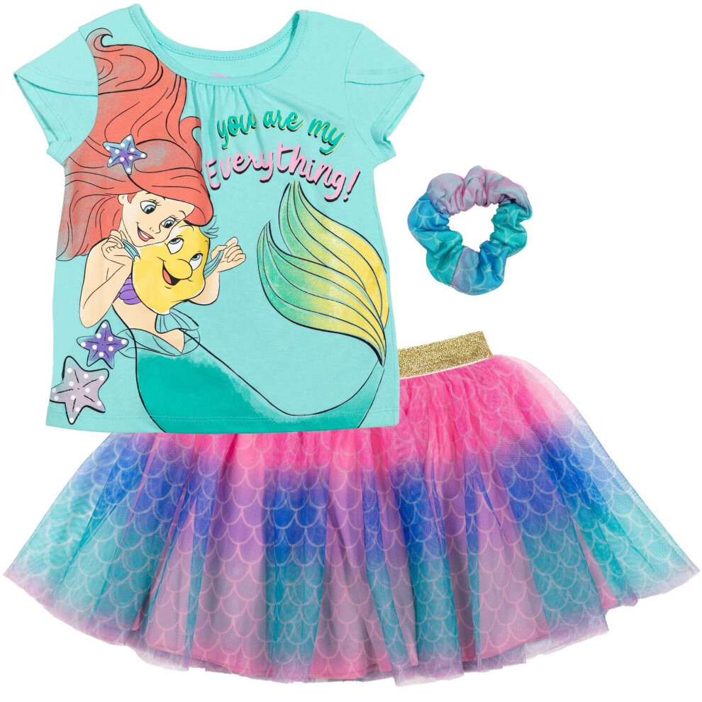 Disney Princess Ariel Little Girls Graphic T-Shirt Mesh Skirt and Scru