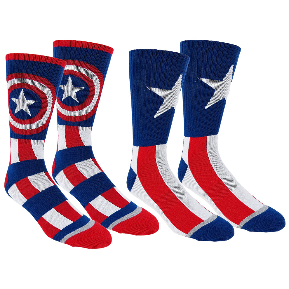 Marvel Mens Captain America Athletic Crew Socks 2 Pair Pack (One Size