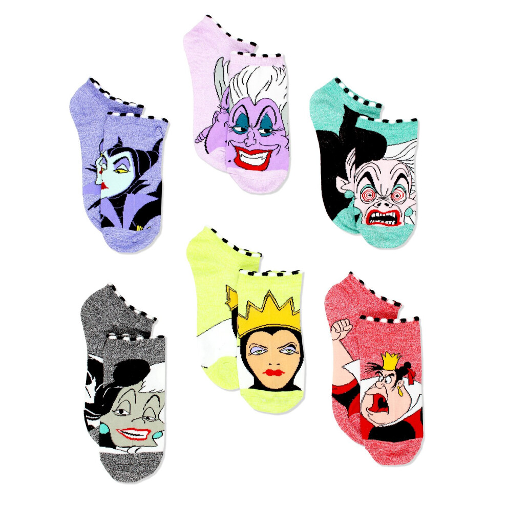 Disney Villains Girls Teen Womens 6 pack Socks (Shoe: 4-10 (Sock: 9-11