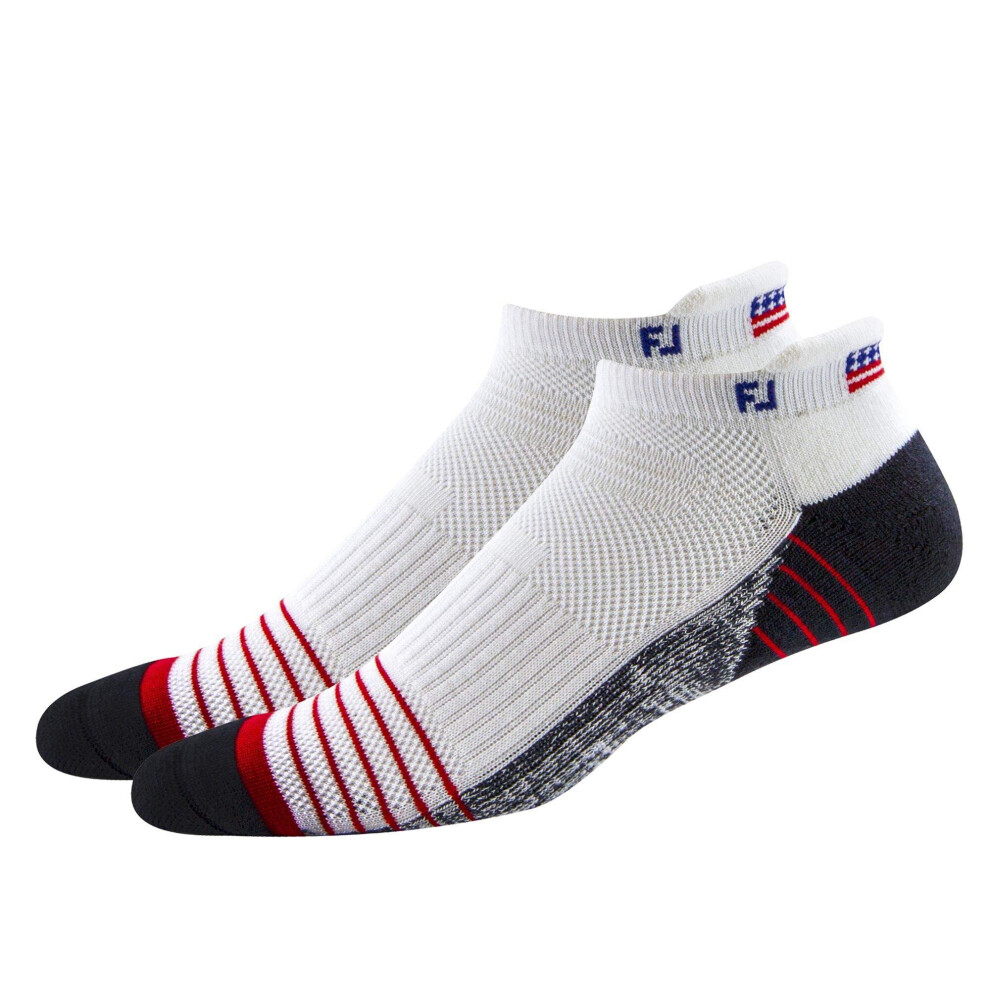 FootJoy Men's TechSof Tour Flag Roll Tab 2-Pack Socks  White  Fits Sho