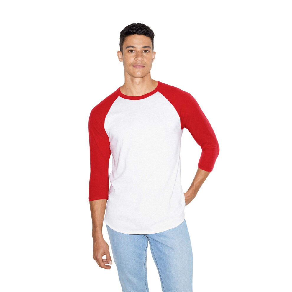 American Apparel Men's 50/50 Raglan 3/4 Sleeve T-Shirt  2-Pack  White/