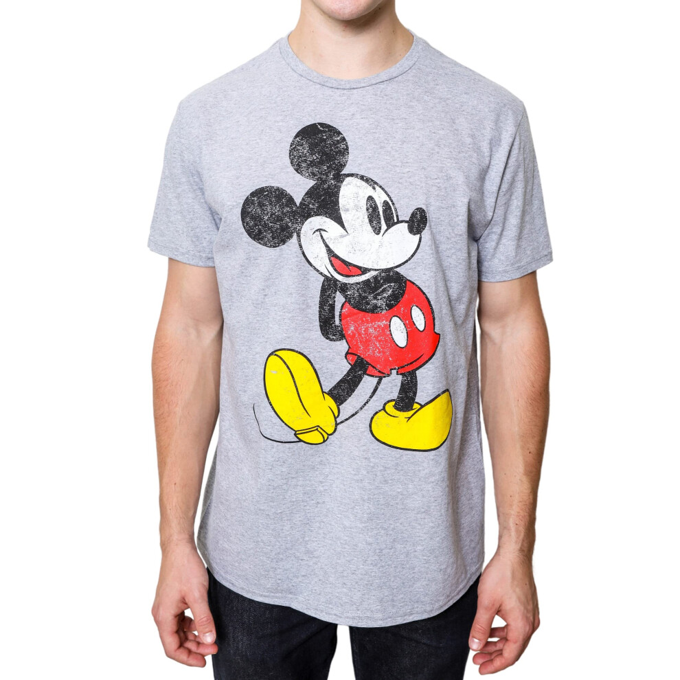 Disney Mickey Mouse Classic Distressed Standing T-Shirt(MD  Grey Heath