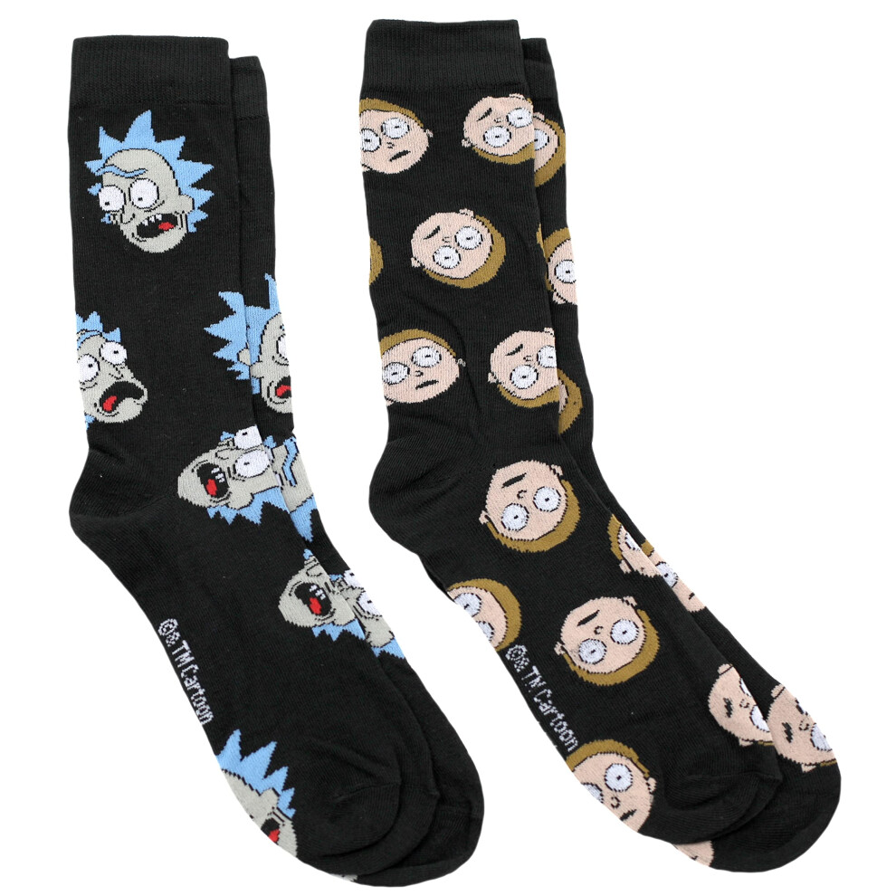 RICK AND MORTY Men's 2 Pair Novelty Crew Socks Shoe Size 6-12  Faces B