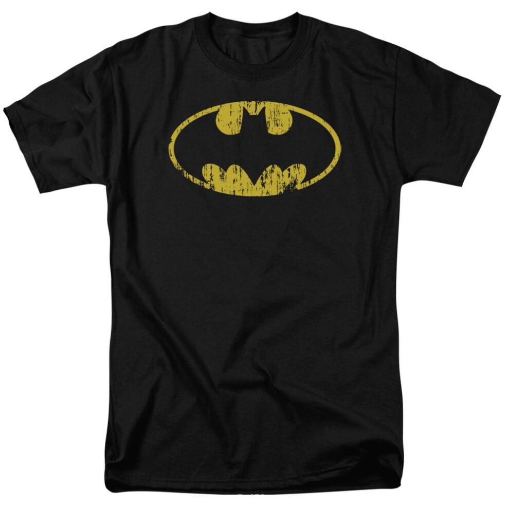 DC Comics Men's Batman Short Sleeve T-Shirt  Distressed Black  Large