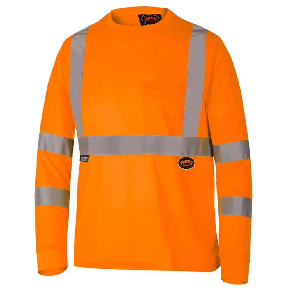 Pioneer Hi Vis Safety T Shirt for Men - Long Sleeve with Pocket- Refle