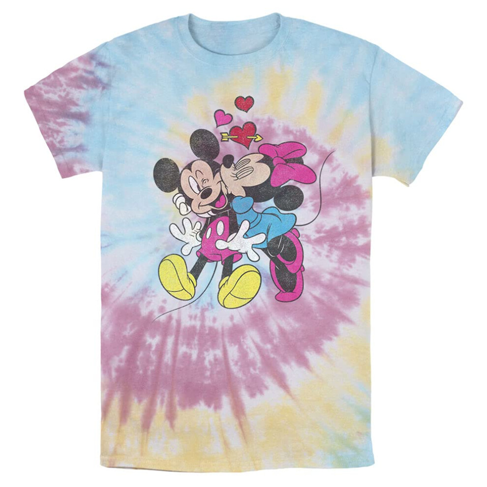 Disney mens Mickey Minnie Love T Shirt  Blue/Pink/Yellow  Small US