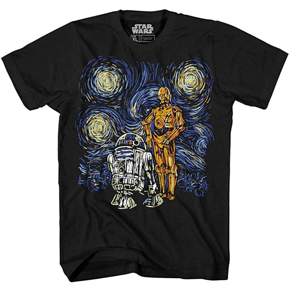 STAR WARS C3PO R2D2 Van Gogh Starry Night Droids Adult Mens T-Shirt (P