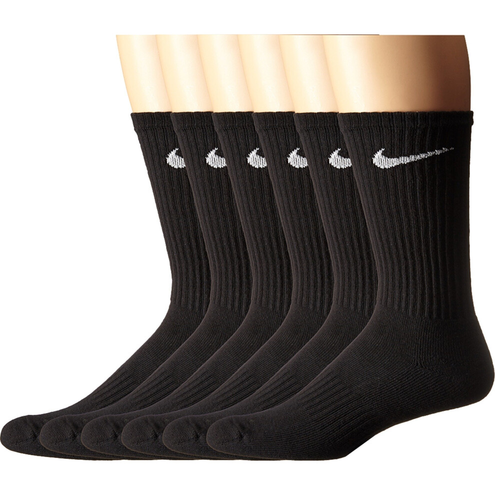 NIKE Unisex Performance Cushion Crew Socks (6 Pairs)  Black/White  Lar