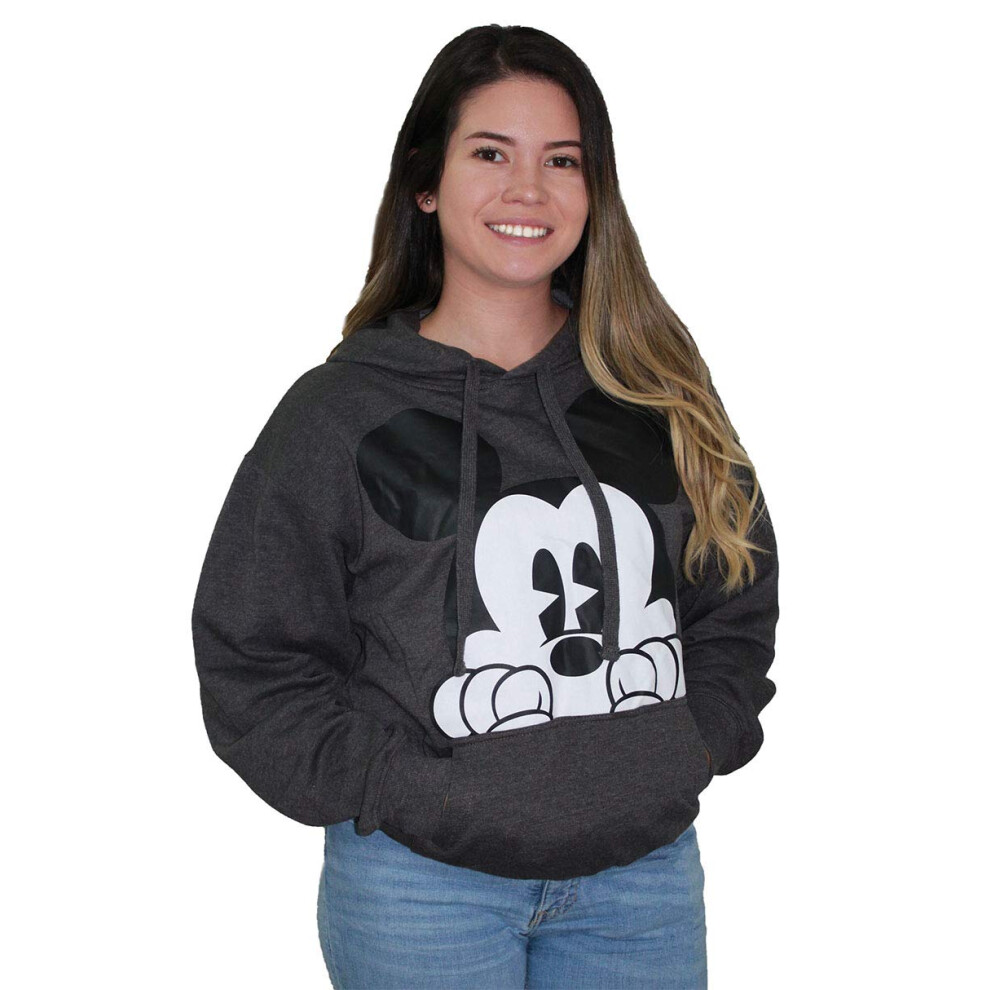 Disney Mickey Mouse Peeking Mens Hoodie  Charcoal Heather  Extra-Large