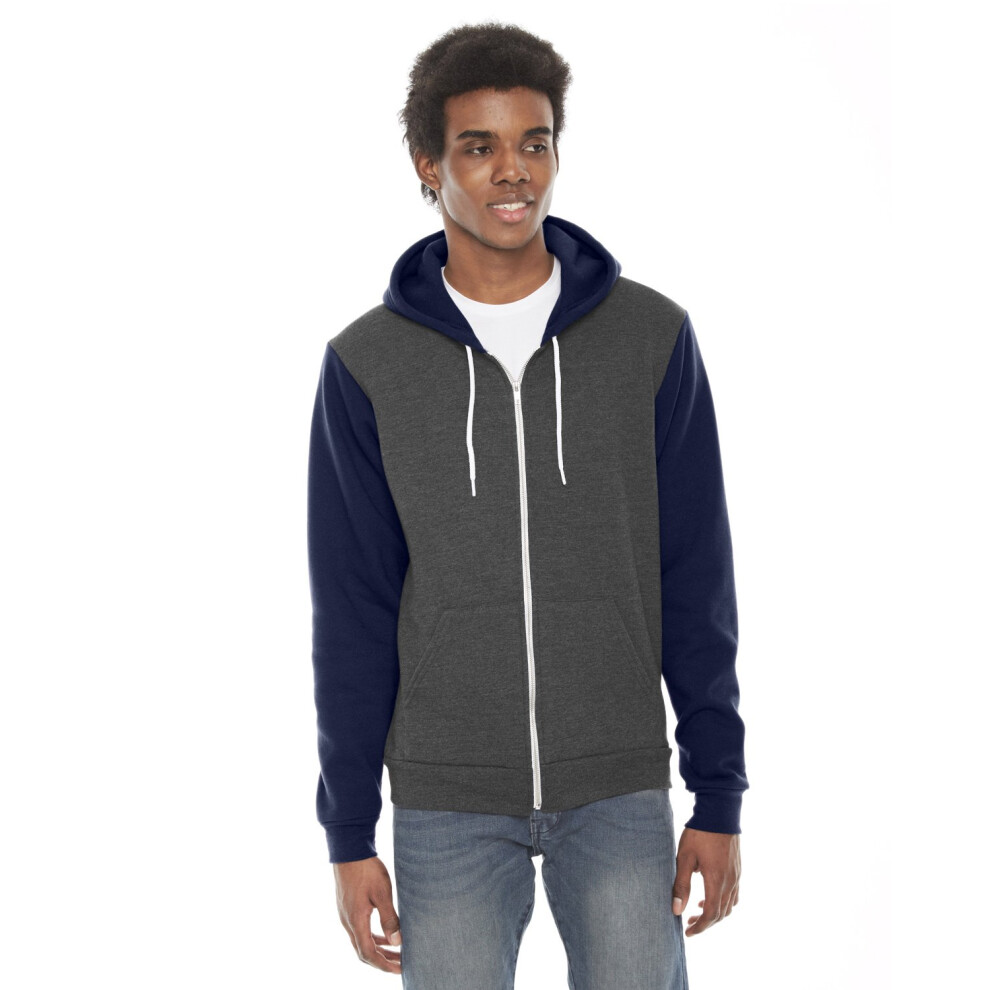 American Apparel Unisex Flex Fleece Zip Hoodie XS DK HTH GRY/ NAVY