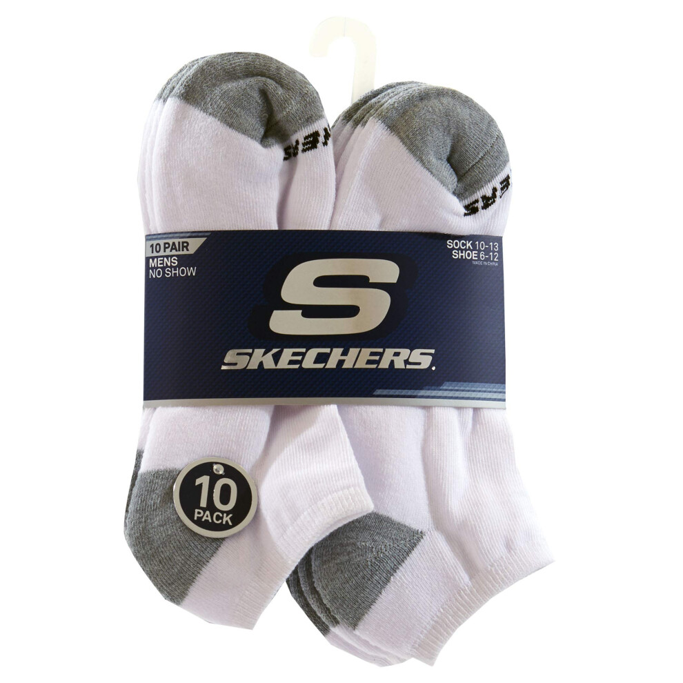 Skechers Men's 10 Pack No Show Socks  White Traditional  One Size