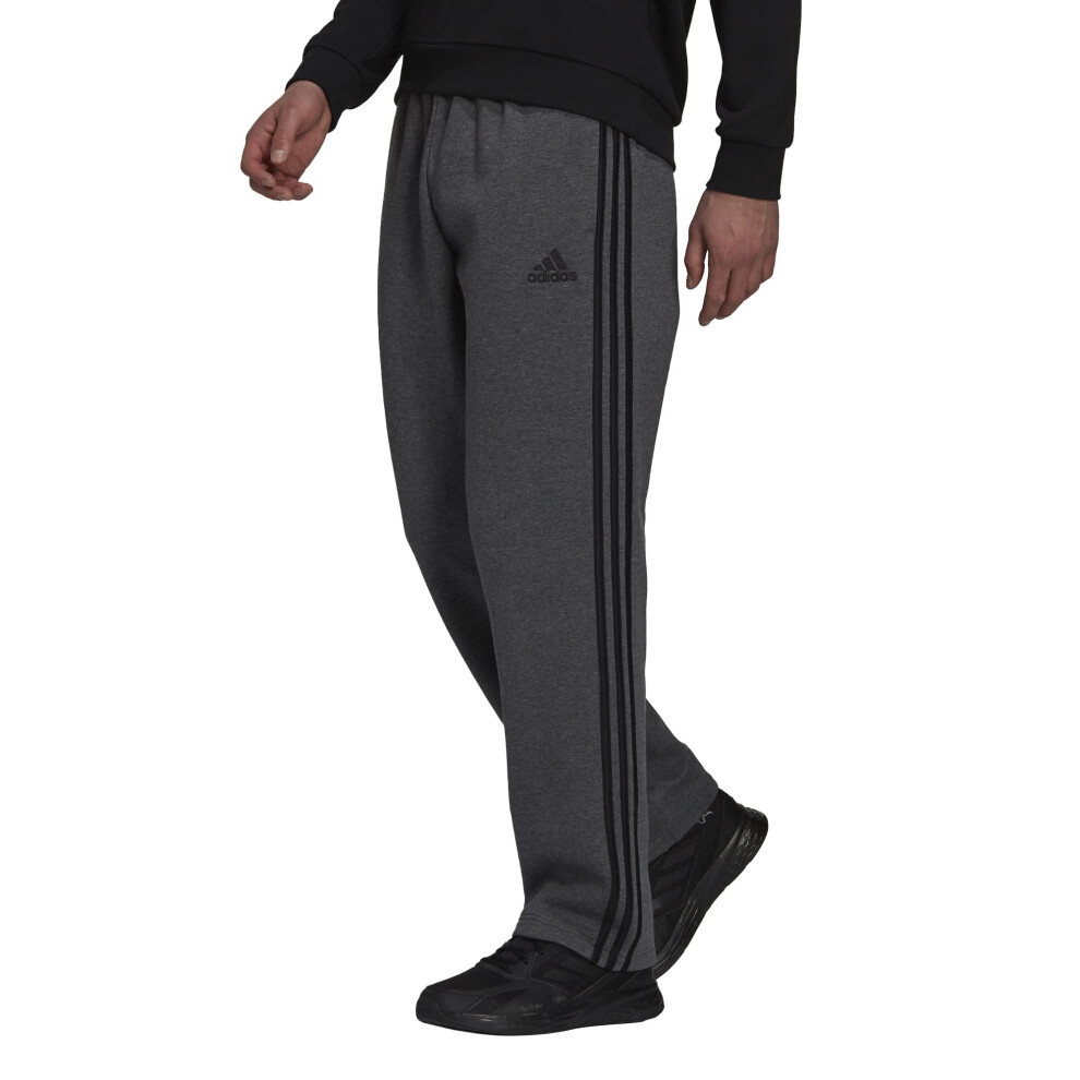 adidas --Men's Essentials Fleece Open Hem 3-Stripes Pants  Dark Grey H