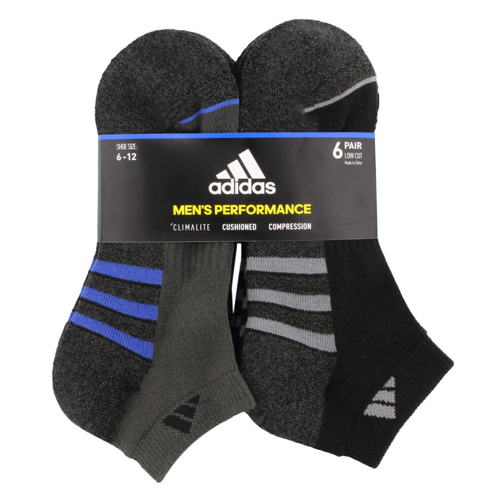 Adidas 6 Pairs Men's Low Cut Socks 6 Pack for Shoe Size 6-12 Black  Bl