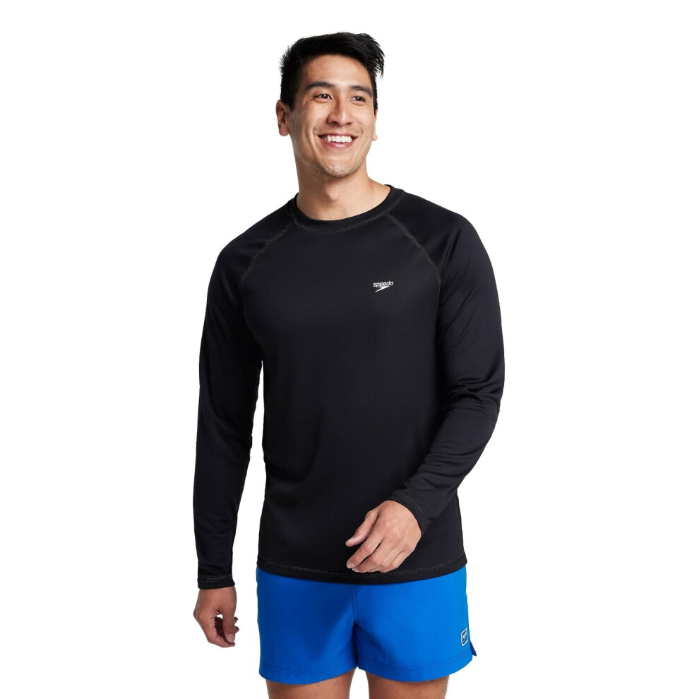 Speedo Men's Uv Swim Shirt Long Sleeve Loose Fit Easy Tee Speedo Black