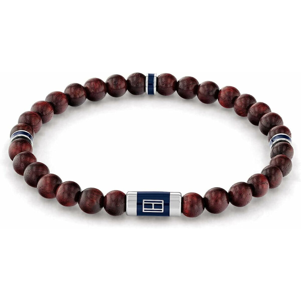 Tommy Hilfiger Men's Jewelry Wood Beaded Bracelet Color: Brown (Model: